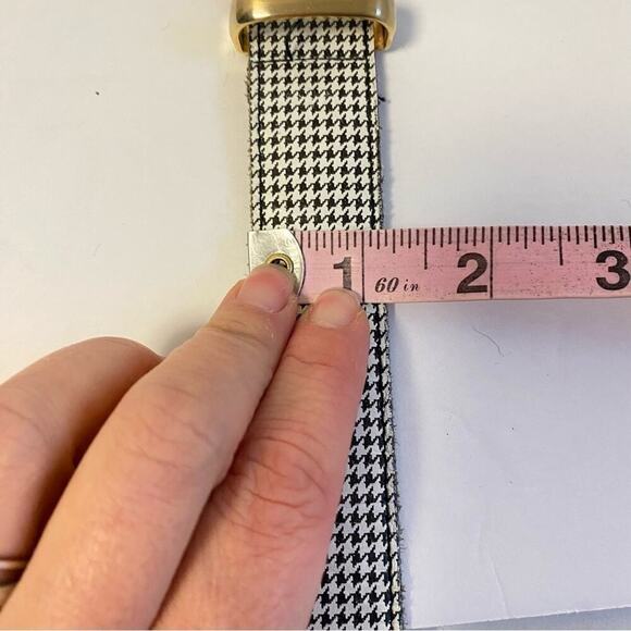 Vintage Houndstooth Belt Leather Gold Buckle Mini Print Statement Womens Medium - Picture 9 of 10
